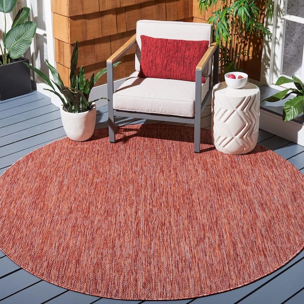 Courtyard Red 7 ft. x 7 ft. Round Solid Indoor/Outdoor Patio  Area Rug