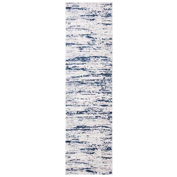 Amelia Gray/Navy 2 ft. x 16 ft. Abstract Striped Runner Rug
