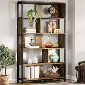 Frailey 70.87 in. Tall Brown Black Wood Free-Standing Large 6-Tier Open Display Shelves Bookshelf Storage Rack Bookcase