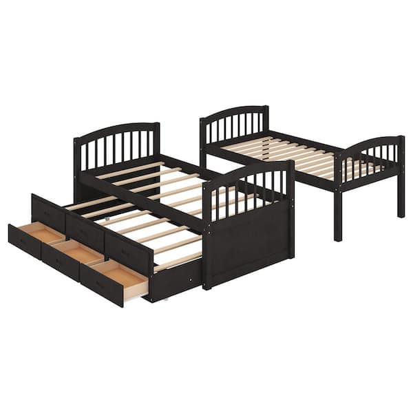  Harper & Bright Designs Twin Over King with Trundle [bunk bed]s  Twin Over Twin Pull-Out bunk beds, Solid Wood, No Box Spring Needed  (Espresso) : Home & Kitchen