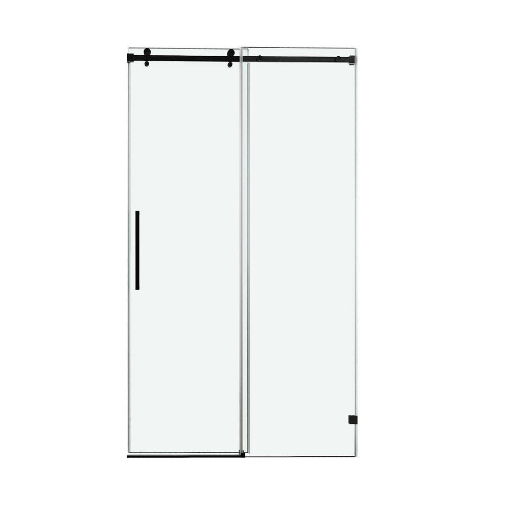 48 in. W x 76 in. H Fixed & Sliding Frameless Shower Door in Black Finish with Tempered Glass price history on PriceWatchPro