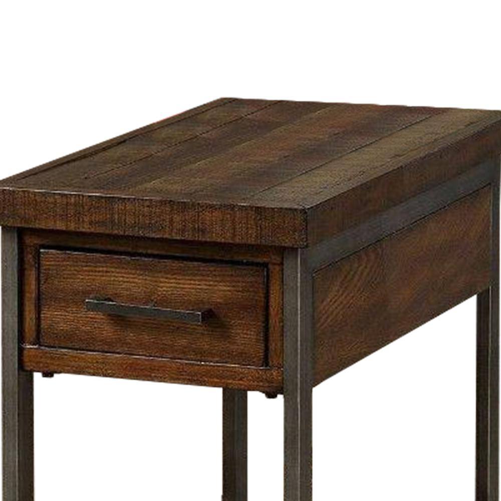 Urban Loft 24" Wood and Metal Side Table with USB Port and Storage