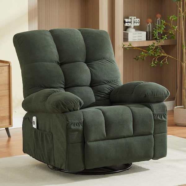 Green Fabric Recliners Vibration Massage and Lumbar Heating Recliner Massage Swivel Recliner with USB