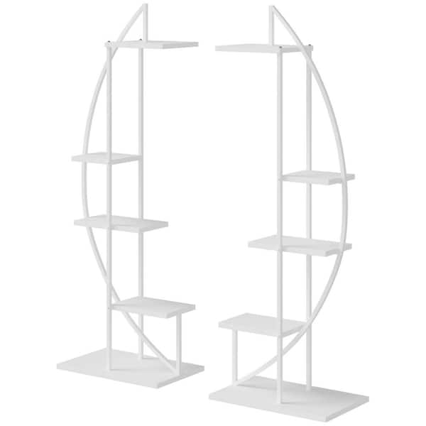 Outsunny 60.75 in White Metal Indoor Plant Stand Half Moon Shape Ladder Flower Pot Holder Shelf with 5-Tiers