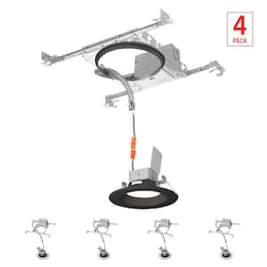 4-Pack 6 in. Selectable CCT Integrated LED Black Canless Baffle w/ New Construction Mounting Frame, Light Kit