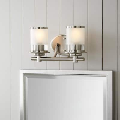 Truitt 2 Light Brushed Nickel Bathroom Vanity Light with Clear and Sand Glass Shades