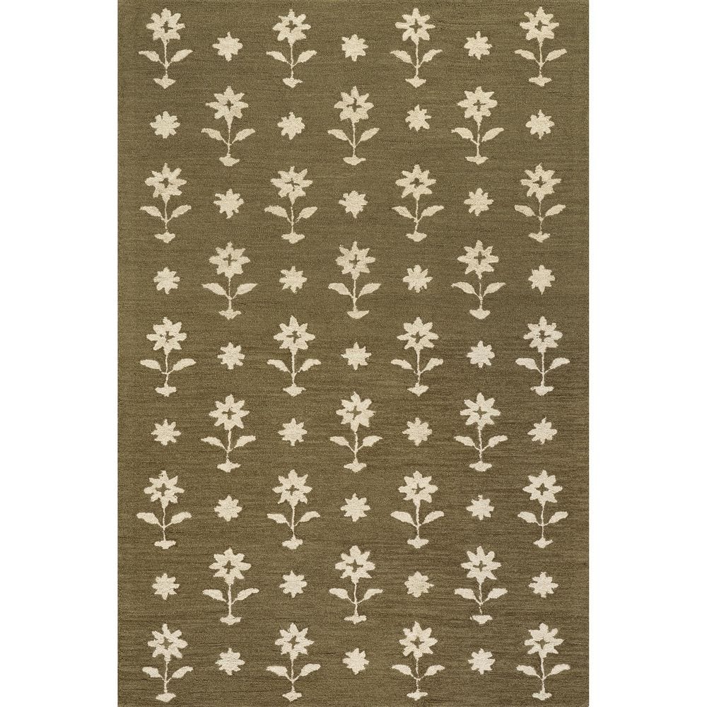 RUGS USA Ella Wool Olive Green 8 ft. x 10 ft. Indoor/Outdoor Patio Area ...
