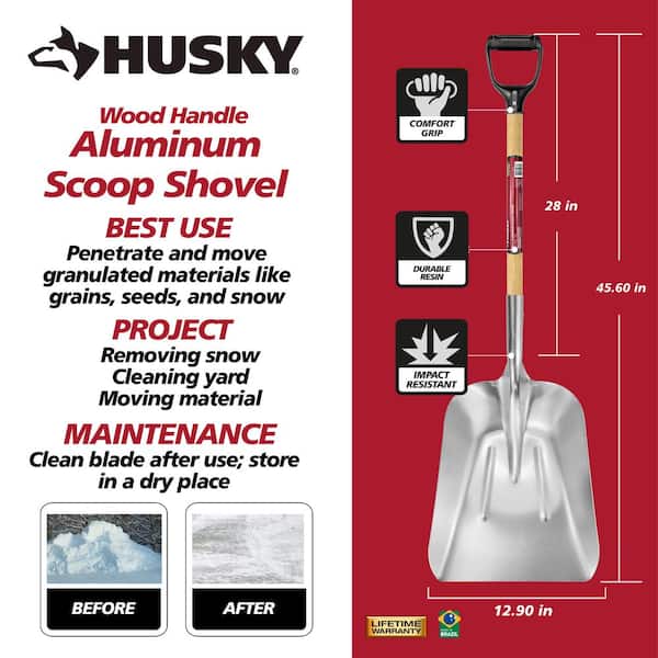 28 in. D-Grip Short Wood Handle Aluminum Scoop Shovel