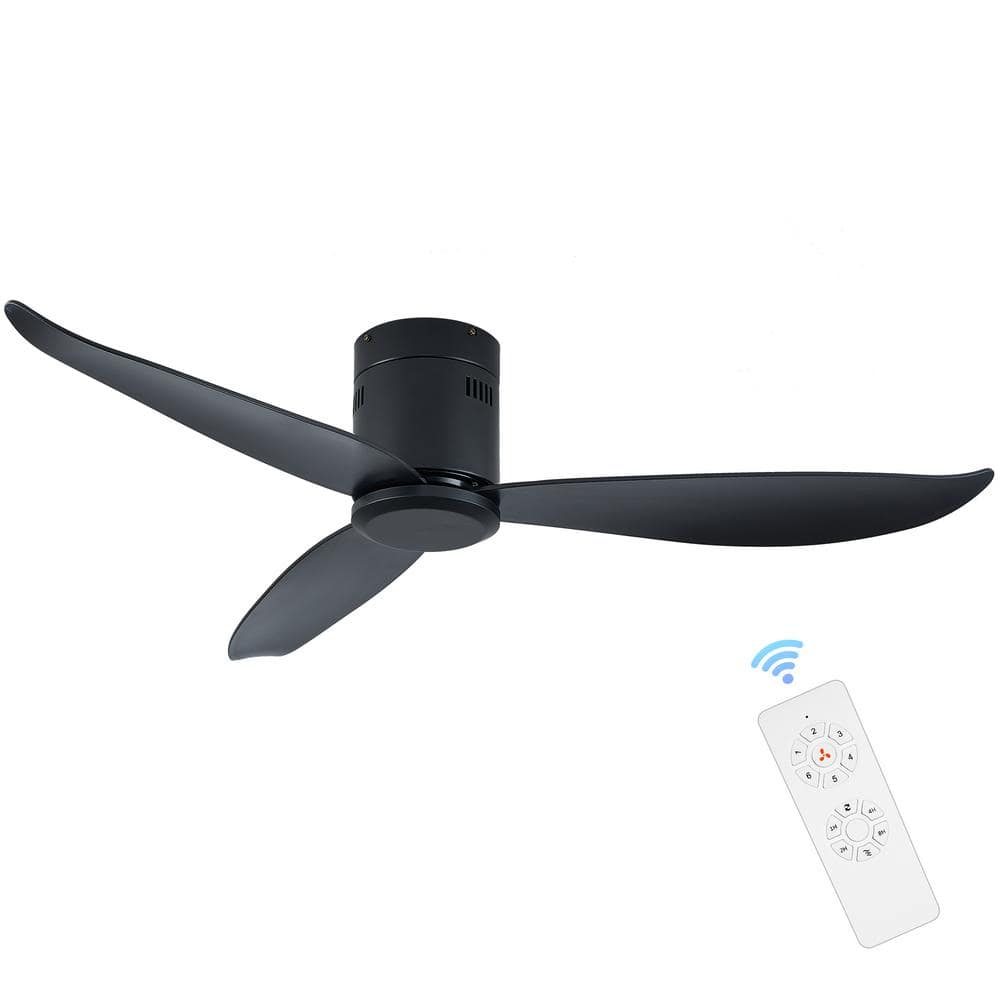 52 in. Winter/Summer 3 Fan Speeds Flush Mount Ceiling Fan in Black with Rem