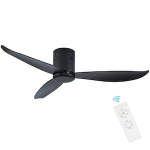 52 in. Winter/Summer 3 Fan Speeds Flush Mount Ceiling Fan in Black with Remote Control
