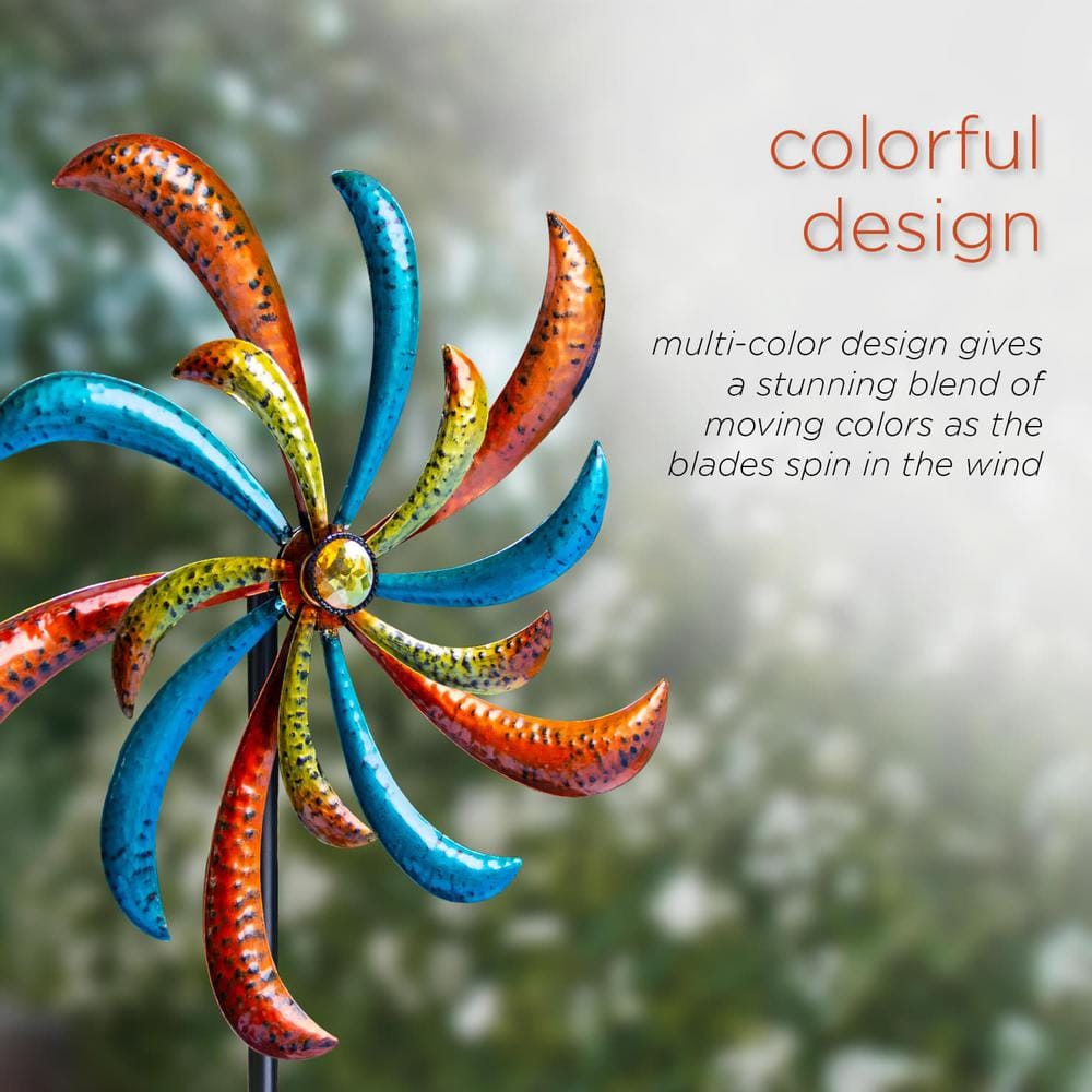 63" Multicolor Metal Windmill Garden Stake Spinner