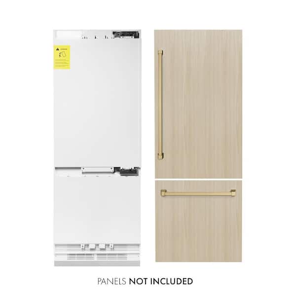 ZLINE Kitchen and Bath Autograph Edition 30 in. 2-Door Panel Ready Bottom Freezer Refrigerator w/ Ice Dispenser and Champagne Bronze Handle