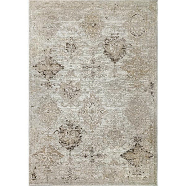 Dynamic Rugs Momentum 5 ft. 3 in. X 7 ft. 7 in. Ivory/Grey/Taupe Damask Indoor/Outdoor Area Rug