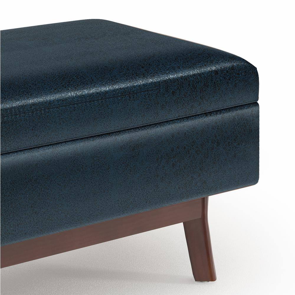 Owen 36" Distressed Dark Blue Faux Leather Storage Ottoman