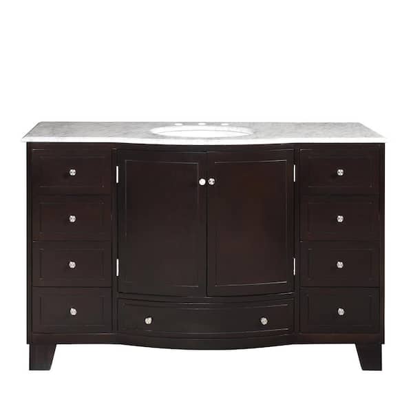 55 in. W x 22 in. D Vanity in Dark Espresso with Marble Vanity Top in Carrara White with White Basin