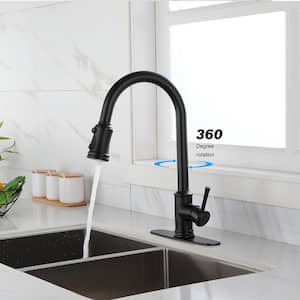 Single Hole Single Handle Single Handle Touch Kitchen Faucet Deck Mount with Pull Down Sprayer in Matte Black