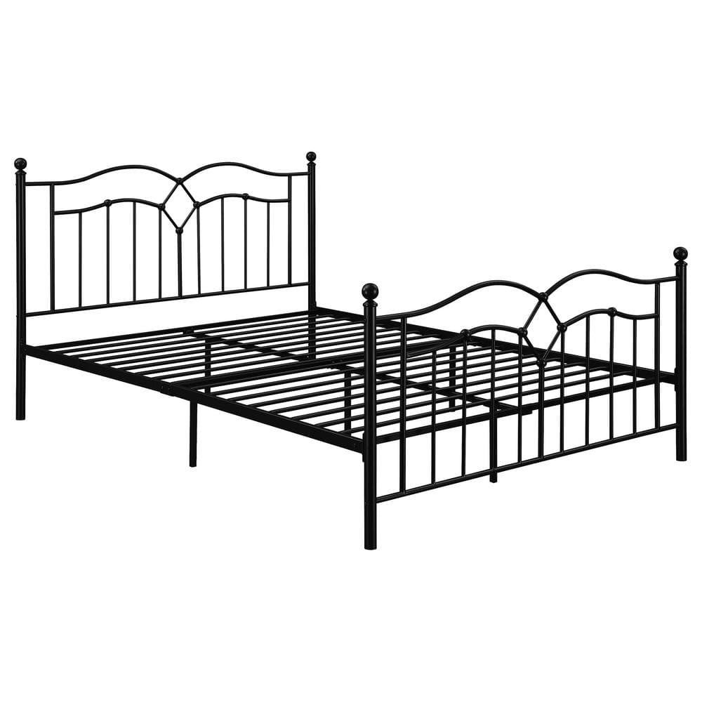 Black Metal Queen Platform Bed with Upholstered Headboard