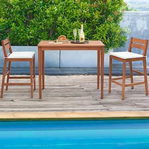 Patio Bar Table 48 in. Eucalyptus Wood Bar Height Slatted Tabletop Outdoor Dining Table