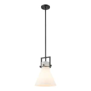 Newton Cone 100-Watt 1 Light Matte Black Shaded Pendant Light with Frosted glass Frosted Glass Shade