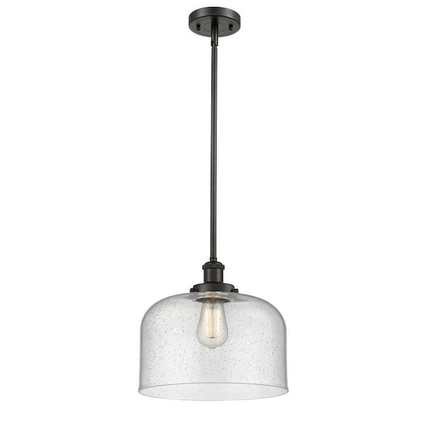 Bell 100-Watt 1-Light Oil Rubbed Bronze Standard Mini Pendant Light with Seeded Glass Shade, No Bulbs Included