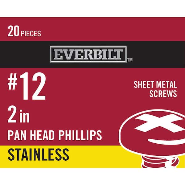 #12 x 2 in. Phillips Pan Head Stainless Steel Sheet Metal Screw (20-Pack)