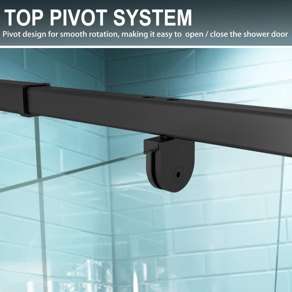 Matte Black Semi-Frameless Pivot Shower Door with Clear Glass