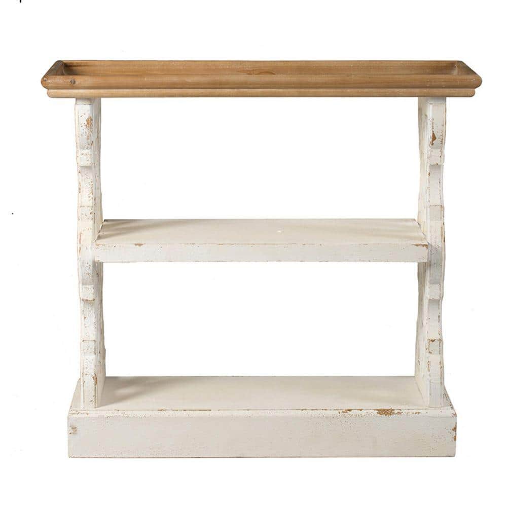 Cottage Charm Dual-Tone Fir Wood Console with Carved Panels
