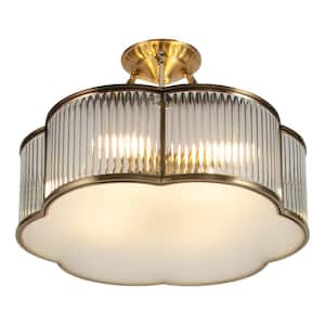 19.68 in. 4-Light Gold Modern Semi-Flush Mount Ceiling Light with Clear Glass Shade and No Bulbs Included