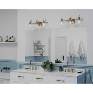 Aiken 3-Light Vintage Brass Clear Glass Farmhouse Bath Vanity Light