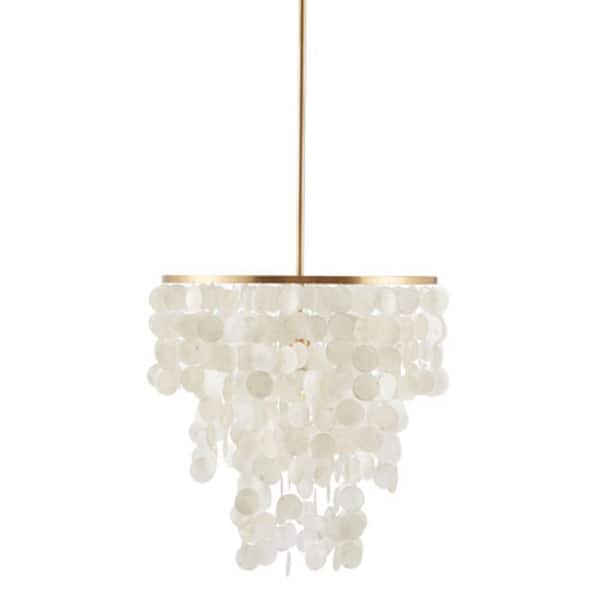 1-Light Gold Layered Capiz Shell Chandelier with Adjustable Height and Dimmable Lighting Compatibility for Living Rooms
