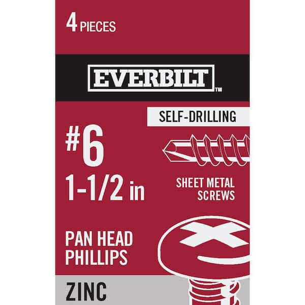 Everbilt #6 x 1-1/2 in. Zinc Plated Phillips Pan Head Sheet Metal Screw (4-Pack)