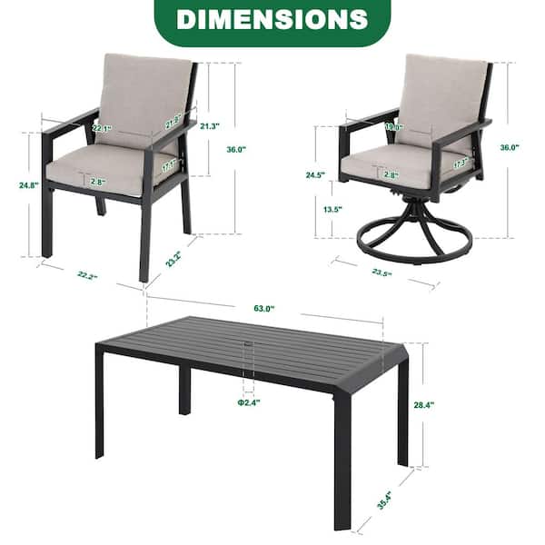 Black 7-Piece Aluminum Outdoor Dining Set with Gray Cushion