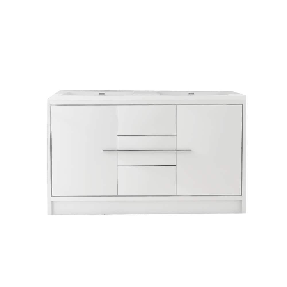 60 in. W Double Sink Freestanding Bath Vanity in High Glossy White with White Resin Top Unassembled price history on PriceWatchPro