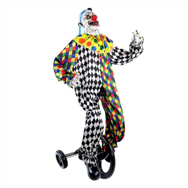 5.9 ft. Life-Size Voice and Sound-Sensor Animatronic Clown on Tricycle Halloween Prop