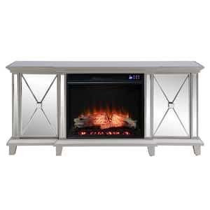 Kalis 58 in. Mirrored Surround Media Console Electric Fireplace in Silver