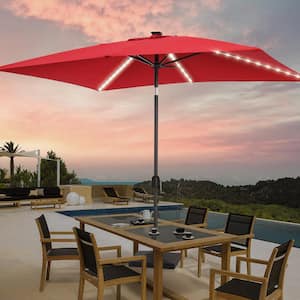 6 ft. x 9 ft. LED Rectangular Patio Market Umbrella with UPF50+, Tilt Function and Wind-Resistant Design in Chili Red