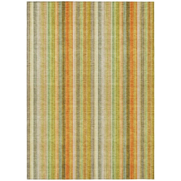 Tan Orange and Green 5 ft. x 8 ft. Woven Striped Rectangle Indoor/Outdoor Area Rug