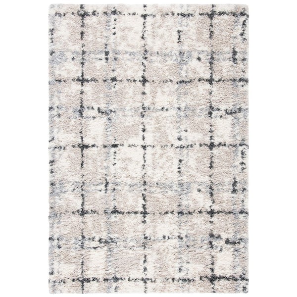 Fontana Shag 8 ft. x 10 ft. Gray/Ivory Geometric Abstract Area Rug