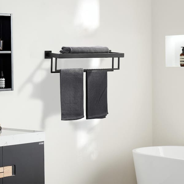 20 in. Stainless Steel Wall Mounted Towel Rack with Double Towel Bars for Bathroom in Matte Black