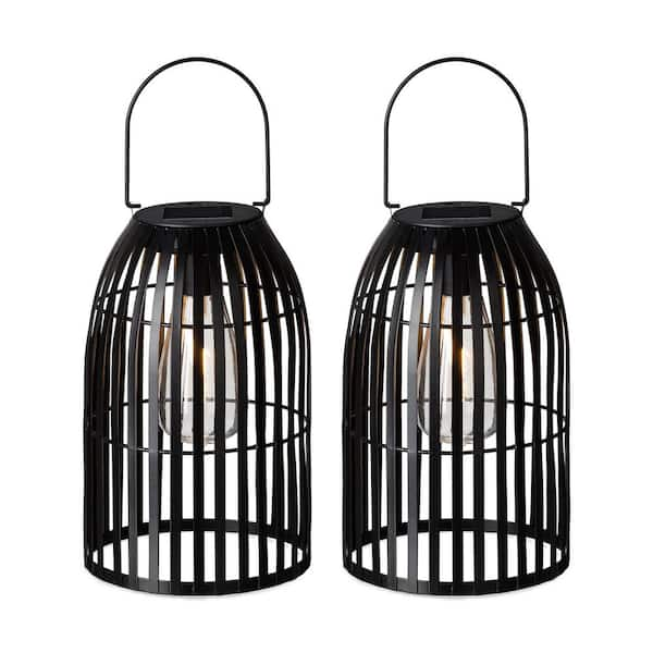 Glitzhome 9.75 in. H Black Metal Wire Solar Powered Outdoor