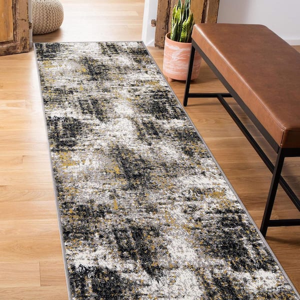Adare Contemporary Abstract Yellow 2 ft. 7 in. x 12 ft. Runner Rug