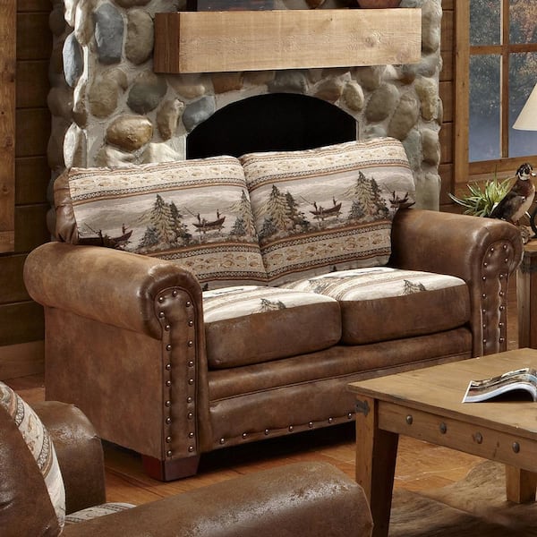 American Furniture Classics Alpine Lodge 67 in. brown Pattern Microfiber 2-Seater Loveseat with Removable Cushions
