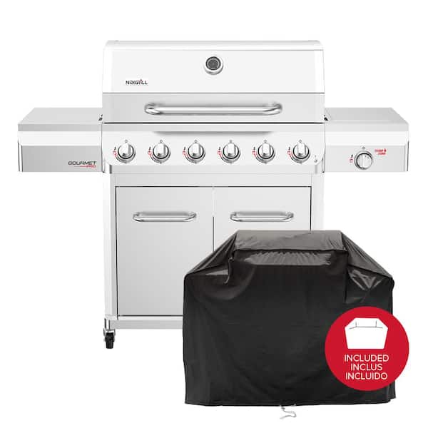 Gourmet Pro 6-Burner Stainless Steel Propane Gas Grill with Searing Side Burner and PVC Cover Bundle
