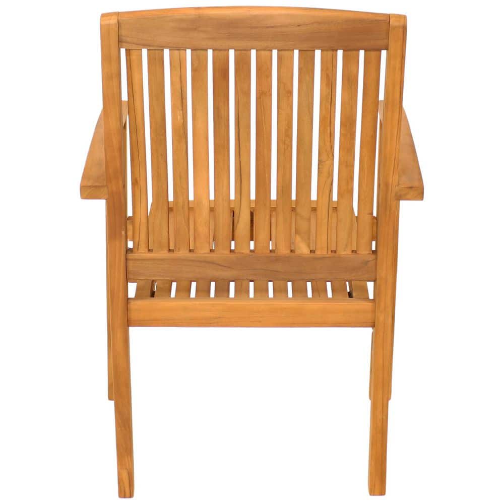 Sunnydaze Teak Wood Slat-Back Patio Dining Armchairs Set