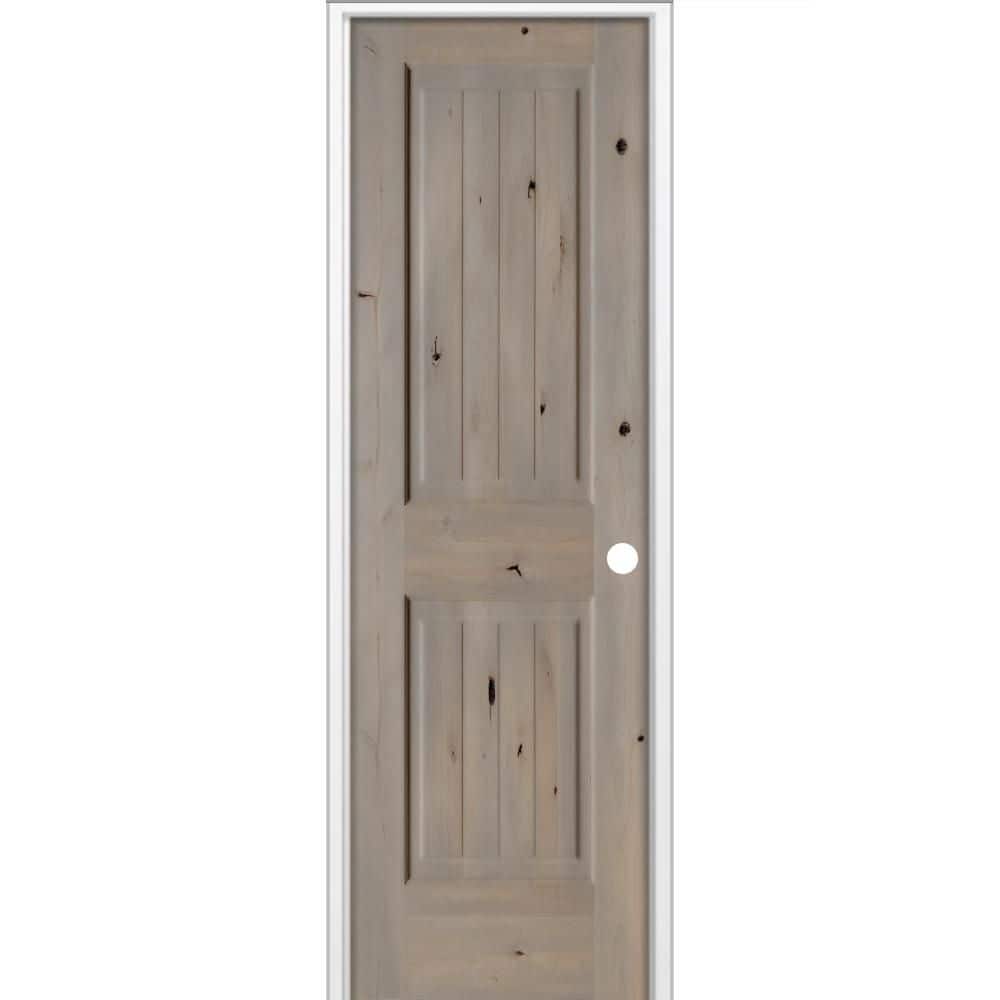 28 in. x 96 in Knotty Alder 2-Panel V-Groove Solid Wood Left-Hand BEHR Weathered Gray Stain Single Prehung Interior Door price history on PriceWatchPro