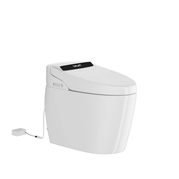 Automatic 1-Piece Toilet 1.28 GPF Dual Flush Elongated Bowl Toilet in White with Heated Seat, Warm Water