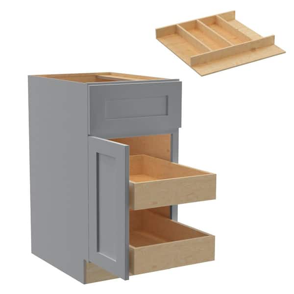 Home Decorators Collection Newport 18 in. W x 24 in. D x 34.5 in. H Assembled Plywood Base Kitchen Cabinet in Pearl Gray with 2ROT Utility LH