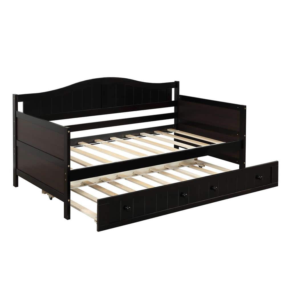Donason Espresso Twin Wooden Daybed with Trundle Bed, Sofa Bed for ...