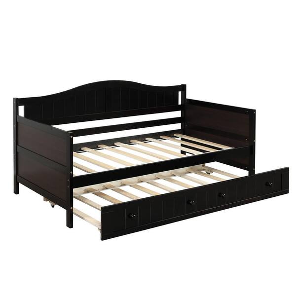 Donason Espresso Twin Wooden Daybed with Trundle Bed, Sofa Bed for Bedroom Living Room