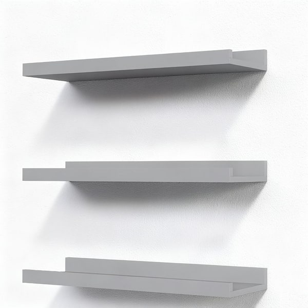15.6 in. W x 5.1 in. D 3 Set Gray Loating Shelves, Modern Picture Ledge Shelf with Lip, Decorative Wall Shelf